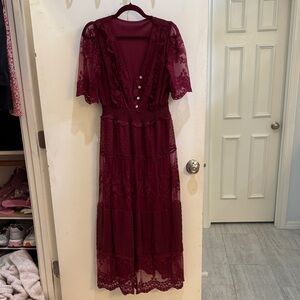 Amazon Burgundy Lace Midi Dress